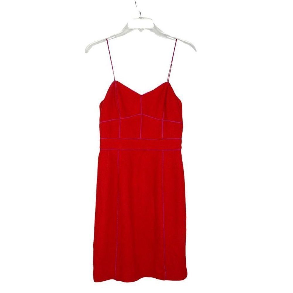 Banana Republic Piped Corset Dress Size 0 Rayon Wool Blend Pink Vermillion